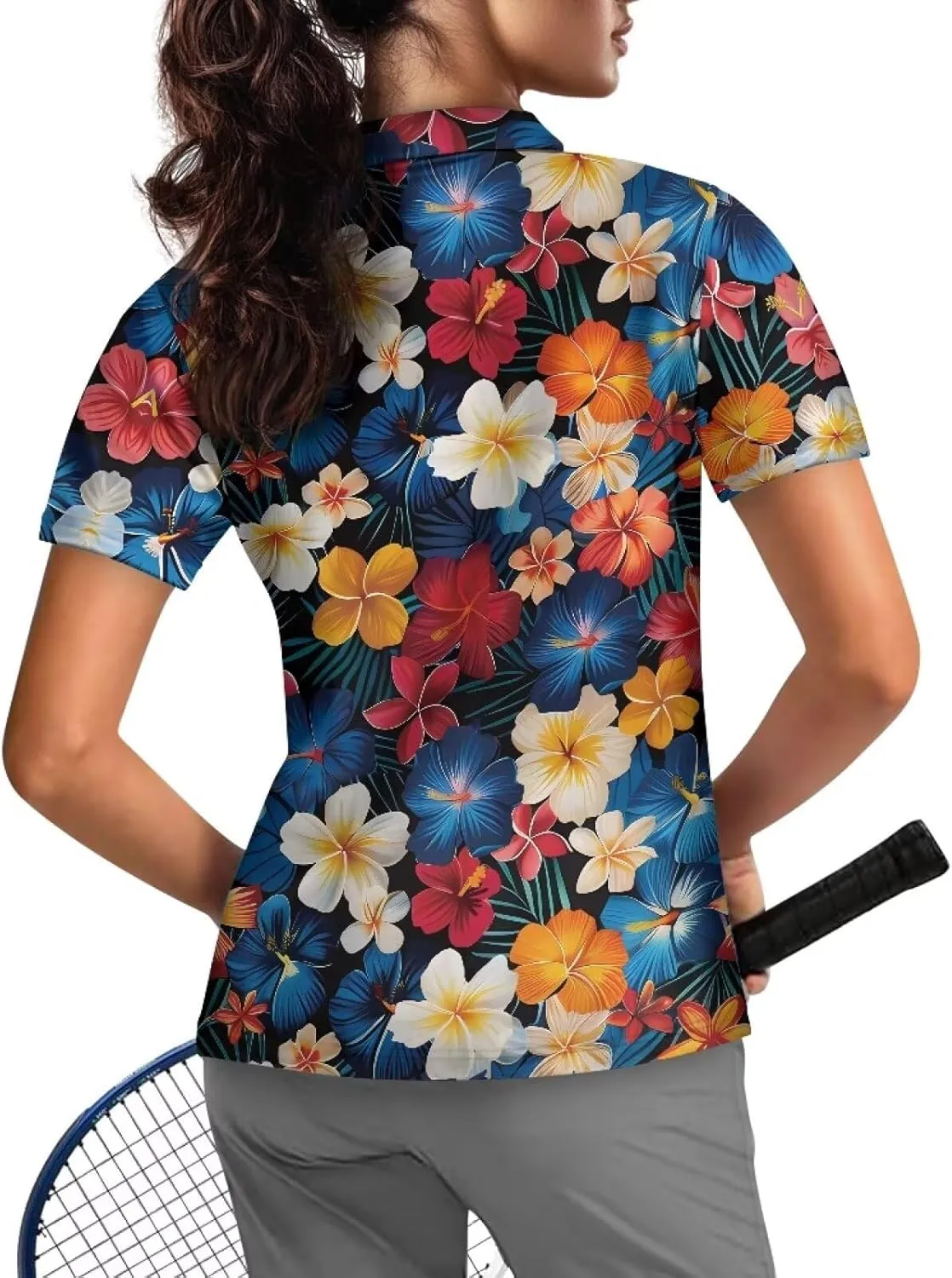 Yuuxorilu Womens Golf Shirt Short Sleeve Zip Up Workout Tops