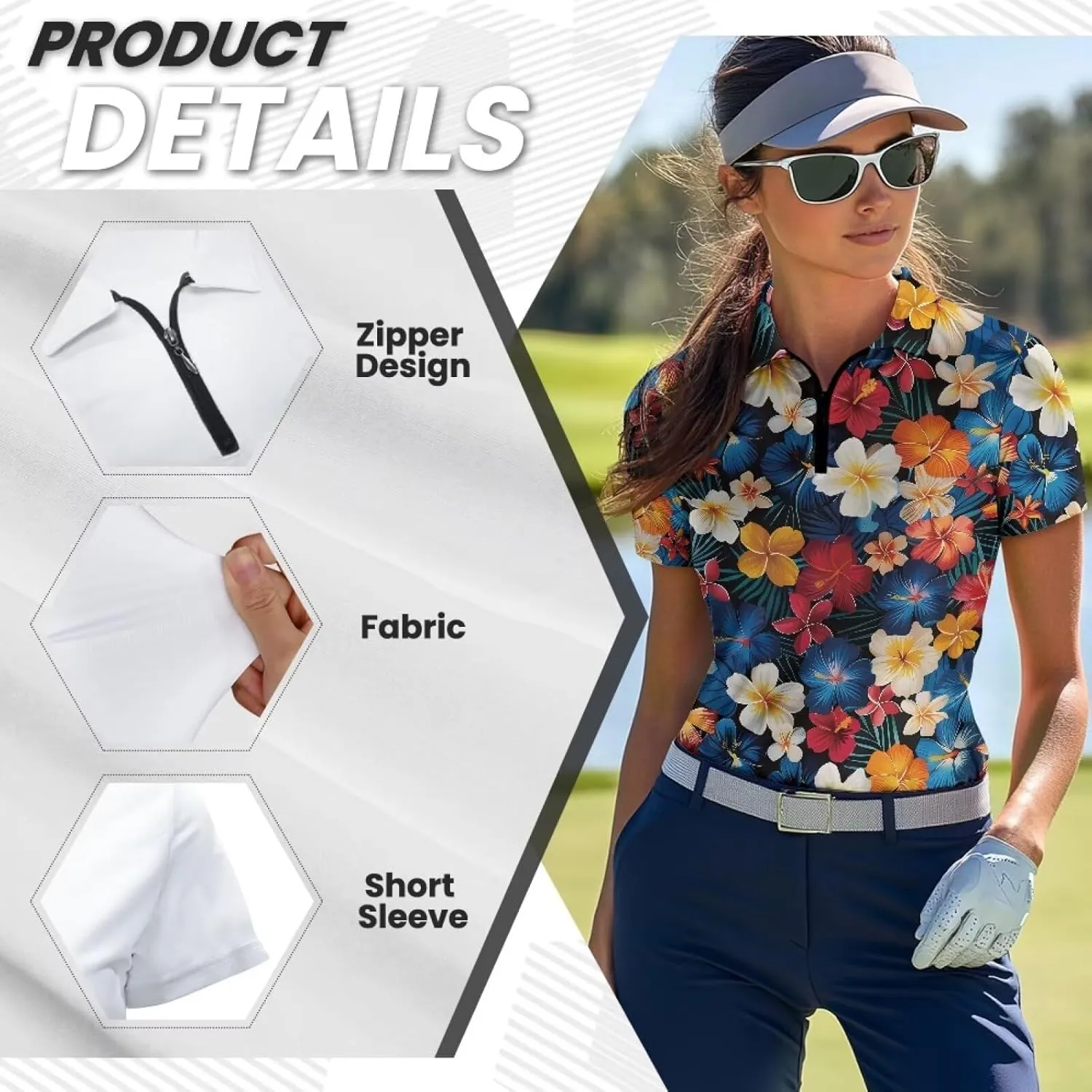 Yuuxorilu Womens Golf Shirt Short Sleeve Zip Up Workout Tops