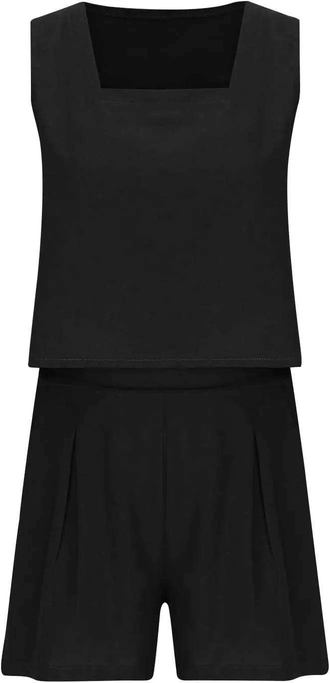 ZDRZK 2 Piece Shorts Set For Women Summer 2023 Trendy Sleeveless Crop Tank Top And High Waisted Shorts Romper Outfits
