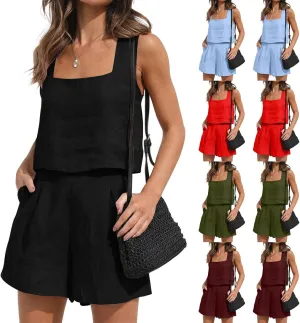 ZDRZK 2 Piece Shorts Set For Women Summer 2023 Trendy Sleeveless Crop Tank Top And High Waisted Shorts Romper Outfits