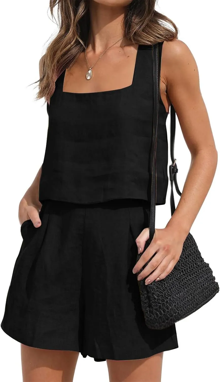 ZDRZK 2 Piece Shorts Set For Women Summer 2023 Trendy Sleeveless Crop Tank Top And High Waisted Shorts Romper Outfits
